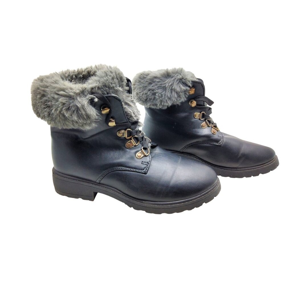 Womens etc! Faux Fur Trim Lace Up Winter/Snow Boots